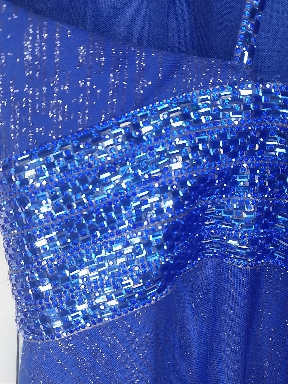 Mac Duggal Royal Blue Cassandra Stone V-Neck Maxi Prom Dress - Picture 13 of 16
